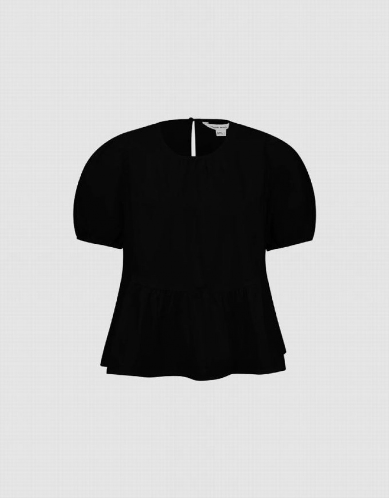 Black Urban Revivo Crew Neck Overhead Women's Blouse | UZRCXF-349