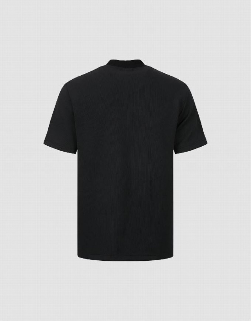 Black Urban Revivo Crew Neck Straight Men's T-Shirts | QCVOZL-784