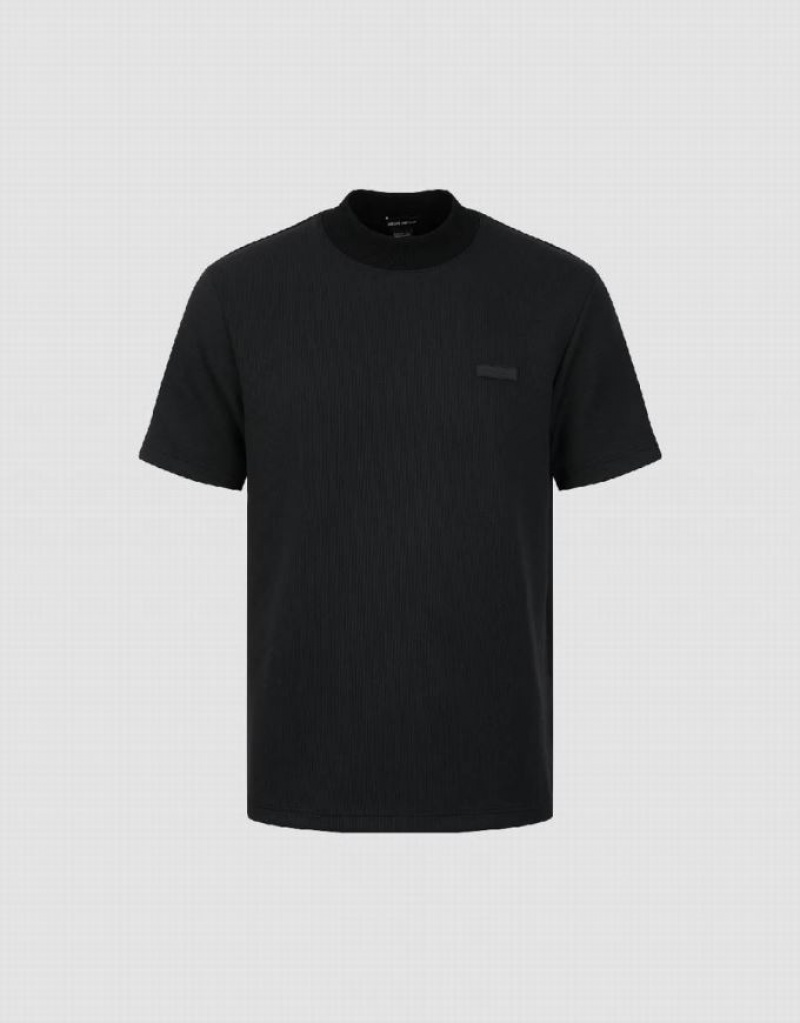 Black Urban Revivo Crew Neck Straight Men's T-Shirts | QCVOZL-784