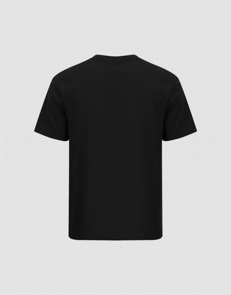 Black Urban Revivo Crew Neck Straight Men's T-Shirts | CDNWGV-985