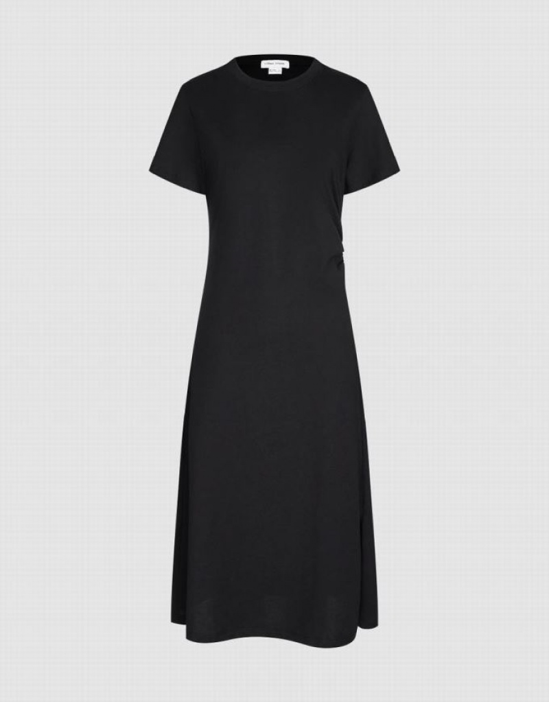 Black Urban Revivo Crew Neck Straight Women\'s Dress | ZIRNDX-724