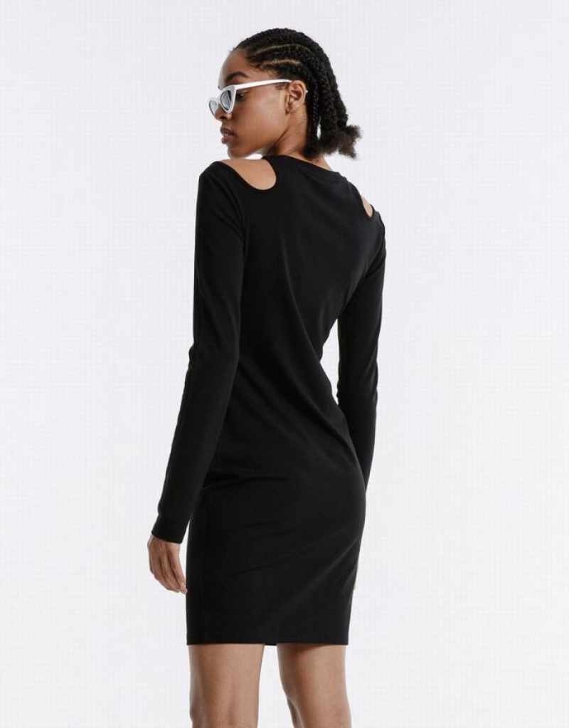 Black Urban Revivo Cut Out Letter Women's Short Dress | GXPQWV-031