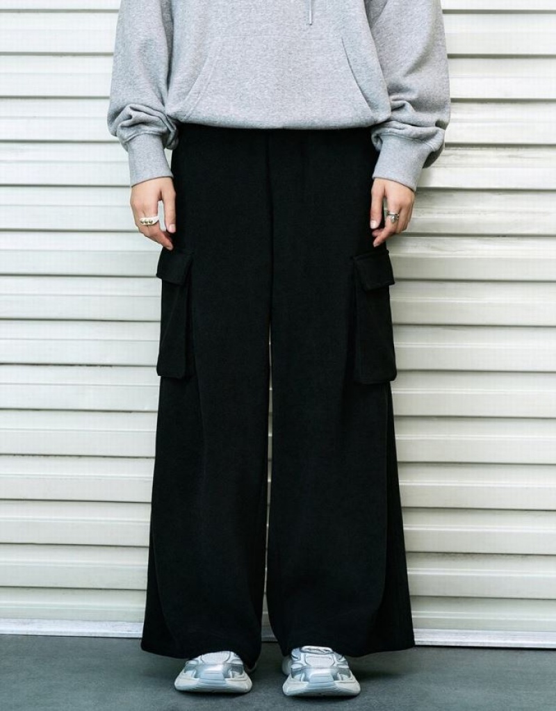 Black Urban Revivo Drawstring Waist Knitted Straight Women's Pants | CMKZJQ-695