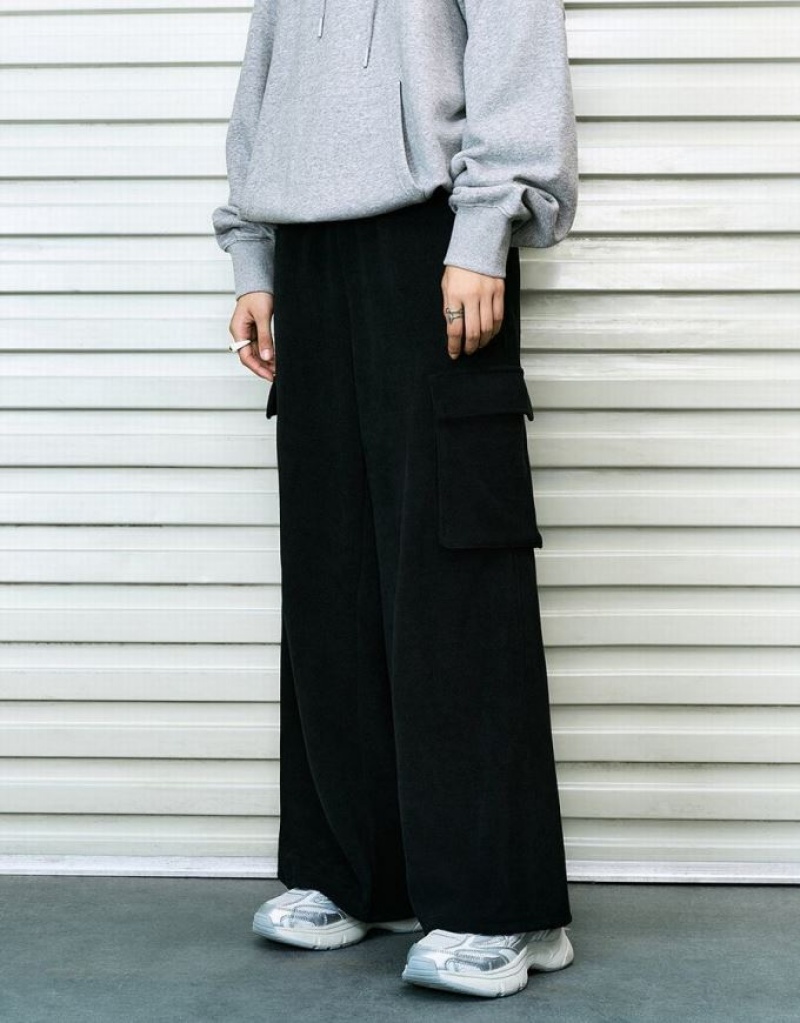 Black Urban Revivo Drawstring Waist Knitted Straight Women's Pants | CMKZJQ-695