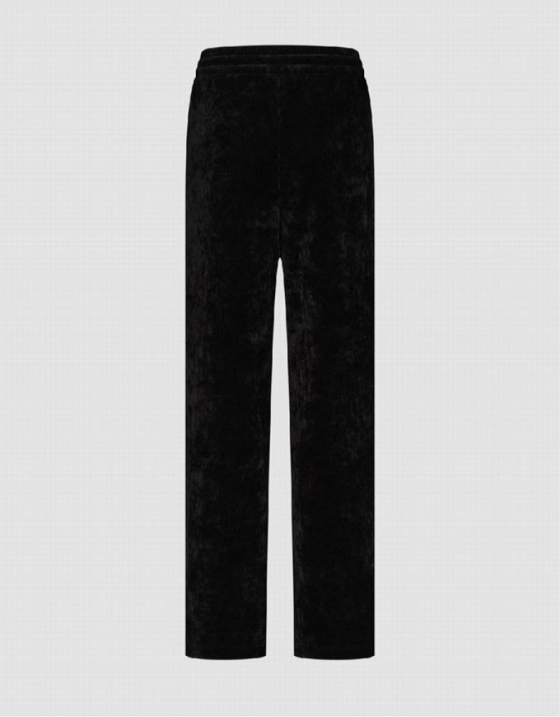 Black Urban Revivo Drawstring Waist Knitted Straight Women's Pants | XYSIFH-382