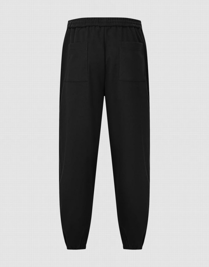 Black Urban Revivo Drawstring Waist Men's Joggers | AXLBJN-462