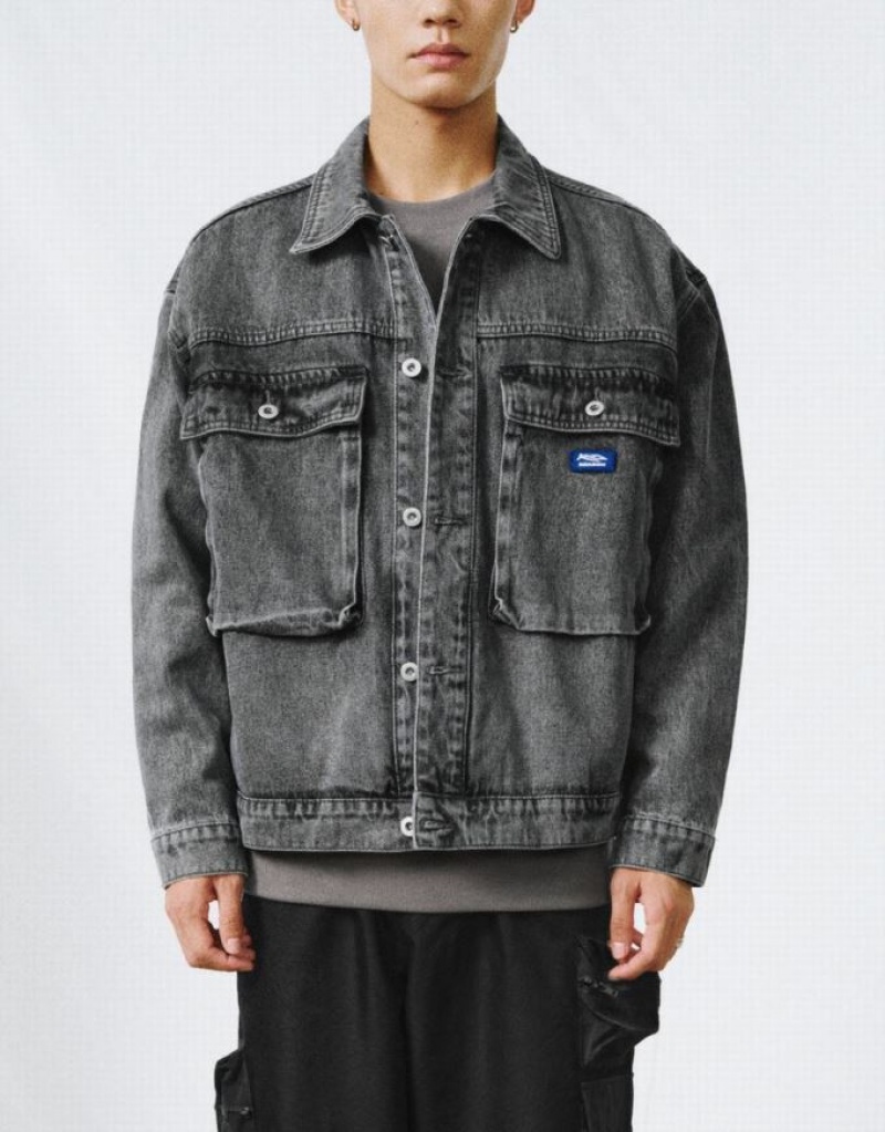 Black Urban Revivo Drop Shoulder Sleeve Men's Denim Jackets | WSJOET-091