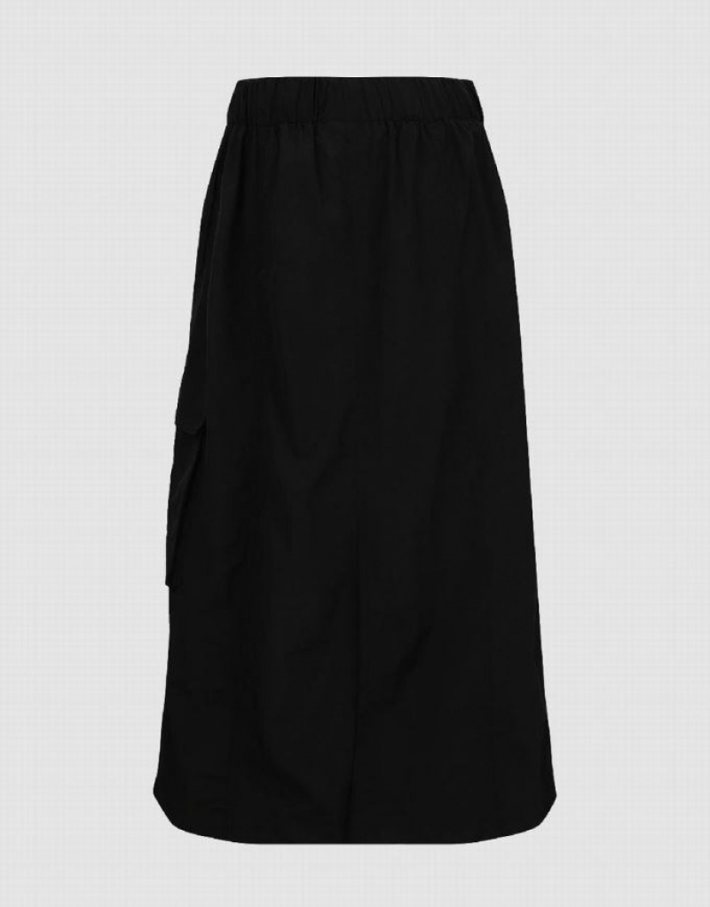 Black Urban Revivo Elastic Waist Midi A-Line Women's Skirts | LNVIBY-463