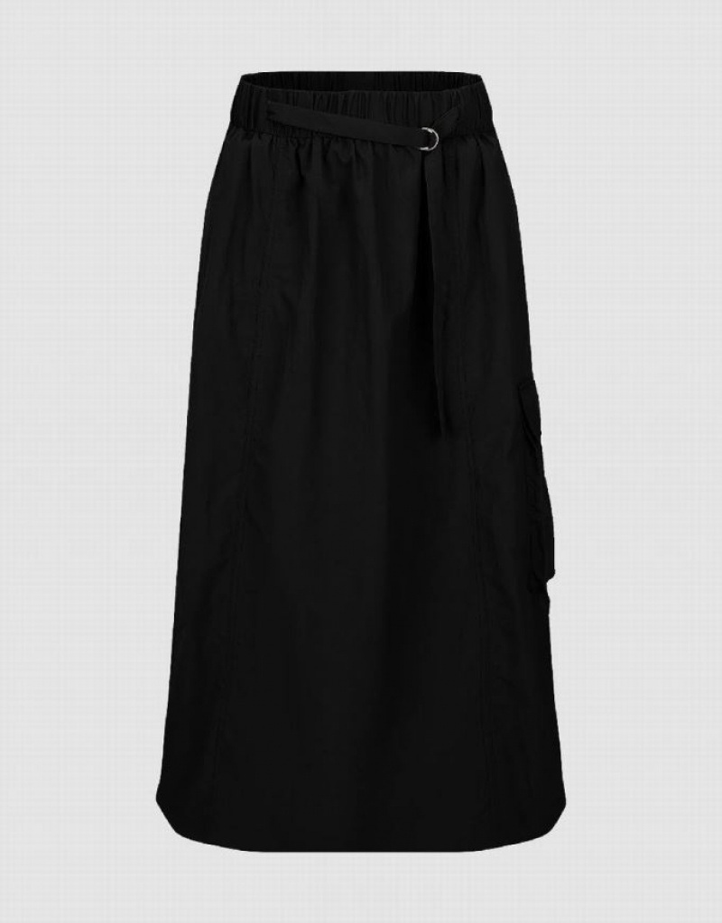 Black Urban Revivo Elastic Waist Midi A-Line Women\'s Skirts | LNVIBY-463