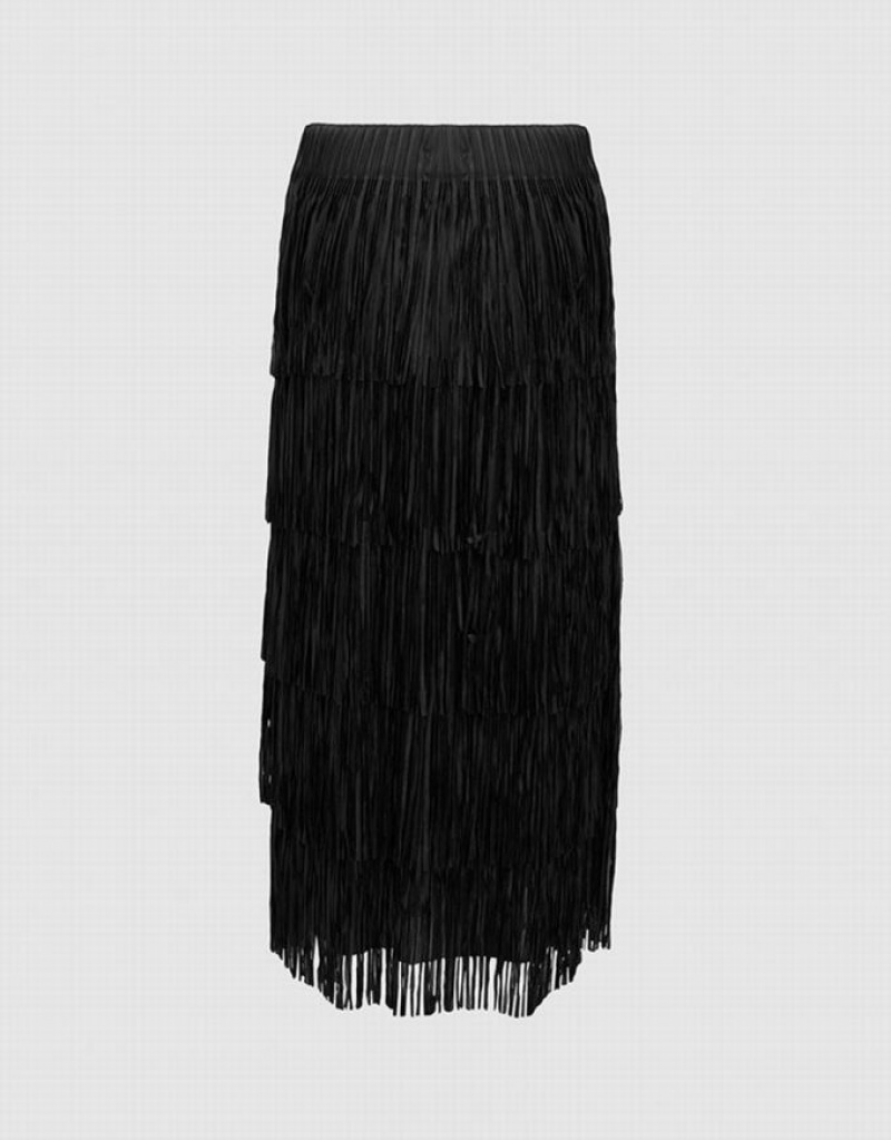 Black Urban Revivo Elastic Waist Midi Straight Women's Skirts | ZJIUAO-721