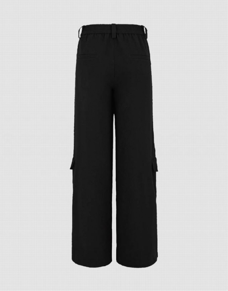 Black Urban Revivo Flap Pocket Wide Leg Women's Pants | TERMYH-026