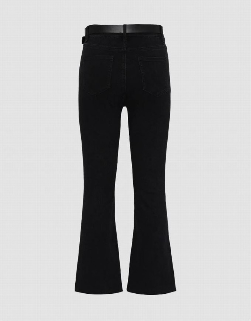 Black Urban Revivo Flare With Belt Women's Jeans | EZJHQA-063