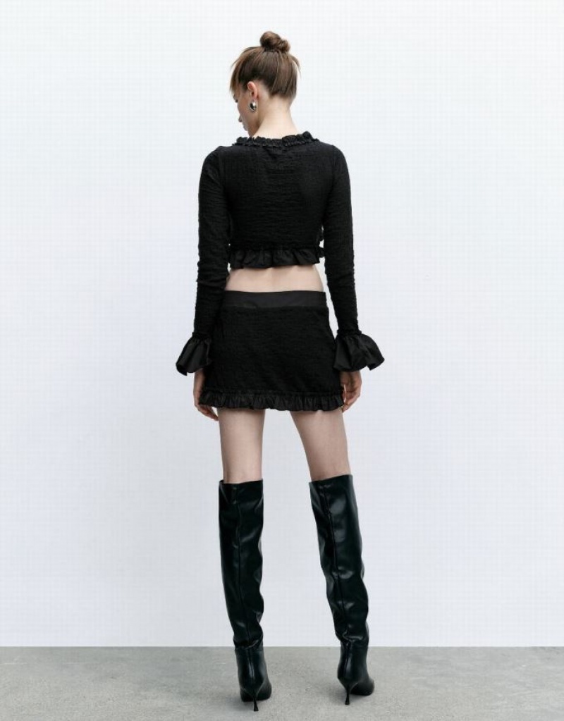 Black Urban Revivo Frill Trim Mini Women's Skirts | CPIGSH-108