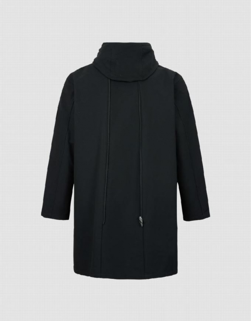 Black Urban Revivo Hooded Trench Men's Trench Coat | JXNMZD-069