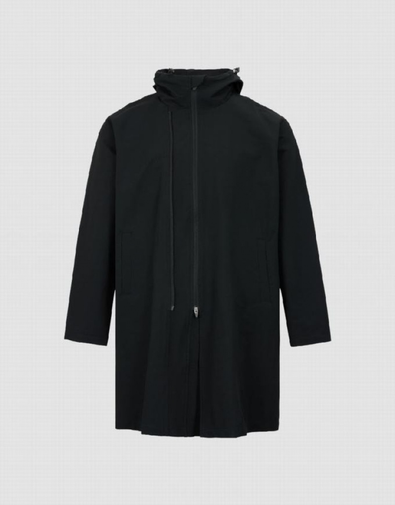 Black Urban Revivo Hooded Trench Men's Trench Coat | JXNMZD-069