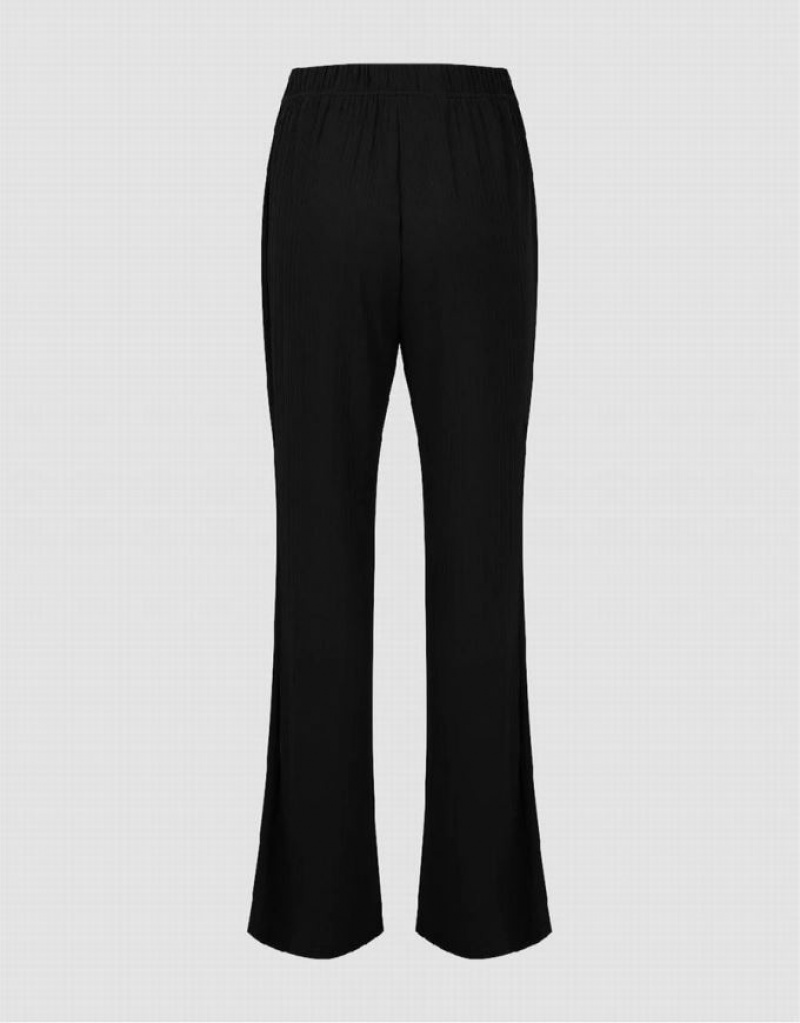 Black Urban Revivo Knitted Flare Women's Pants | MFWDIQ-675