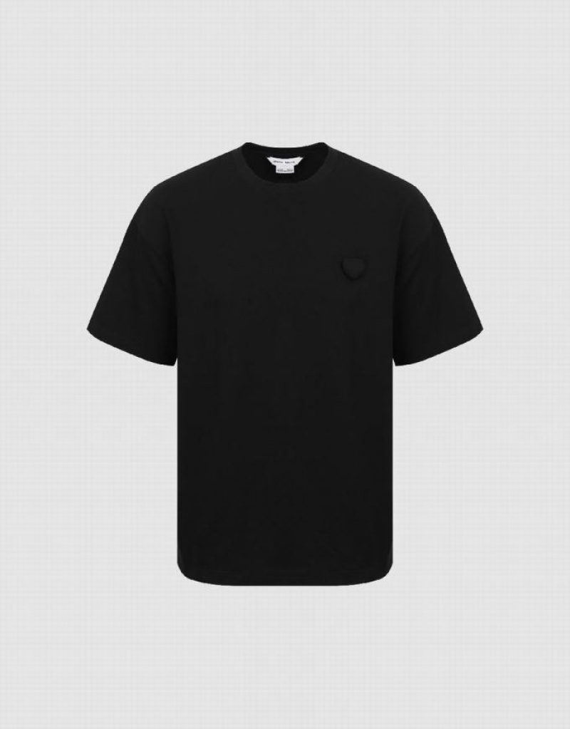 Black Urban Revivo Loose Men's T-Shirts | WJAETK-362