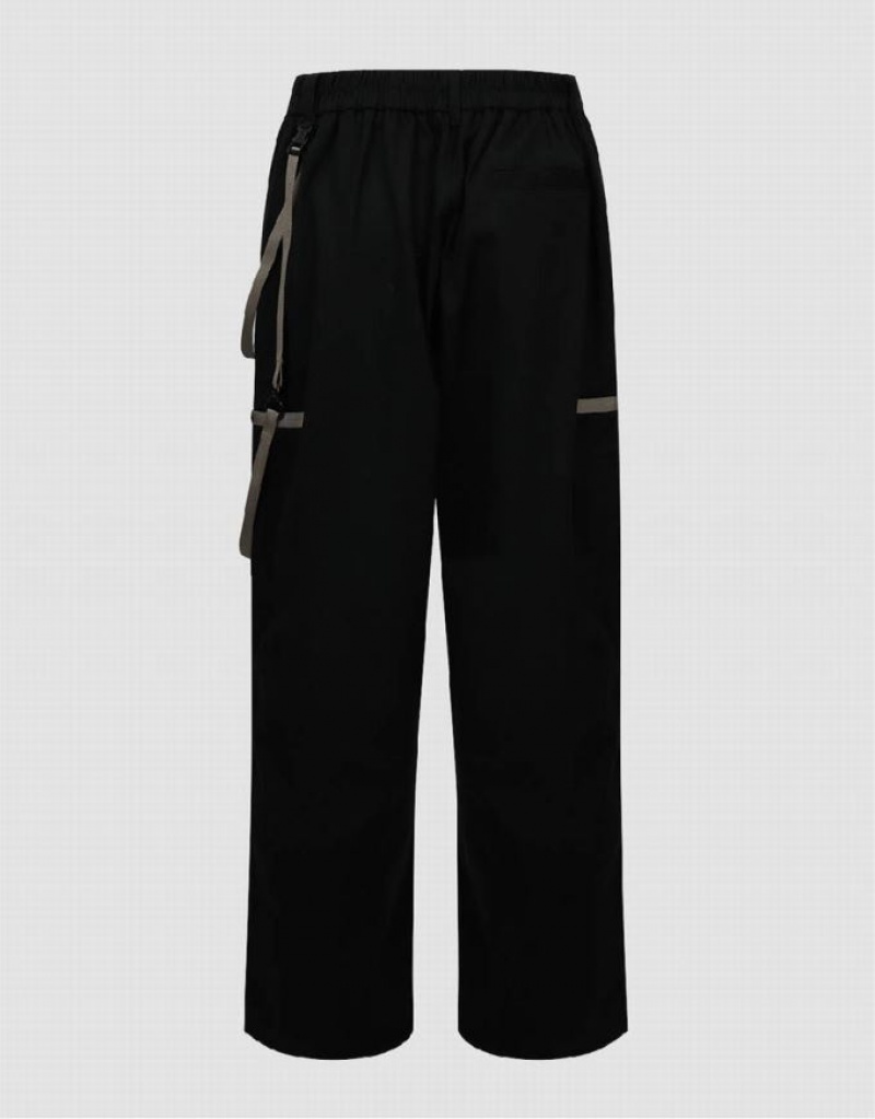 Black Urban Revivo Loose Wide-Leg Men's Pants | DFLSEV-530