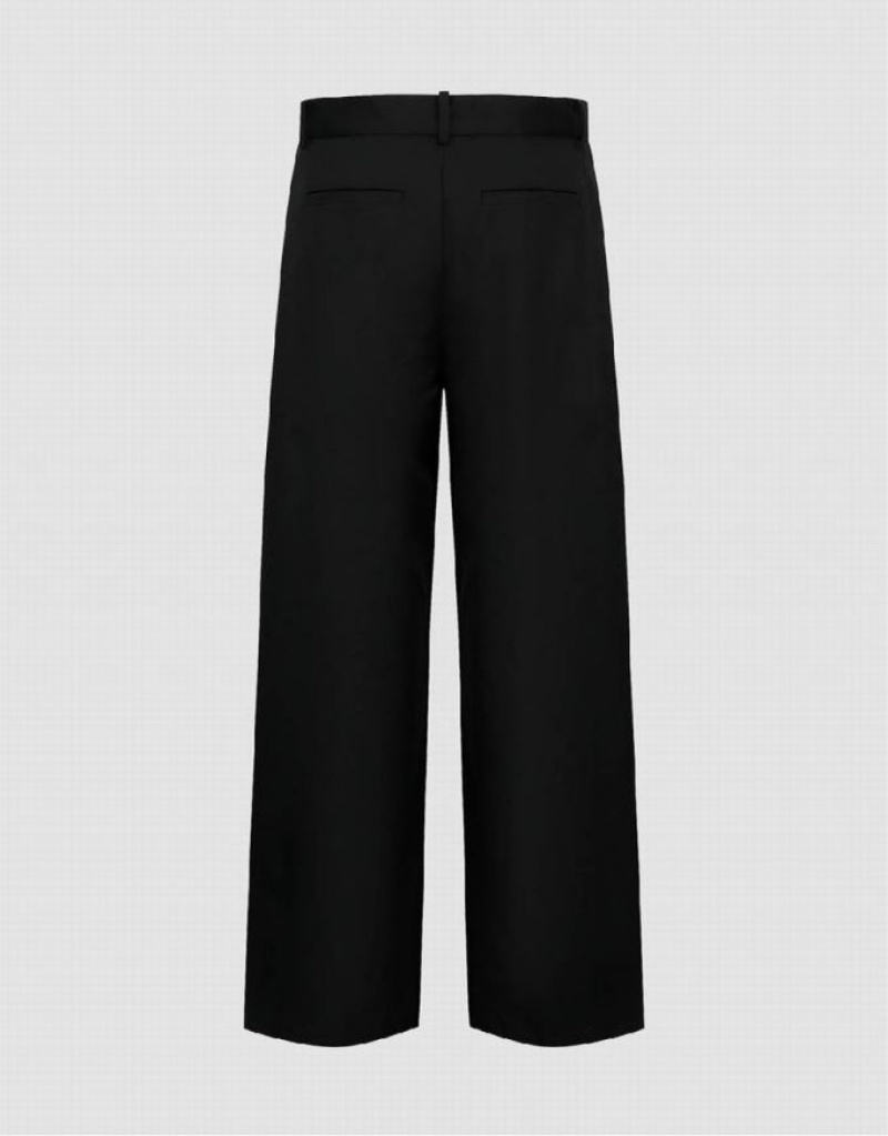 Black Urban Revivo Loose Wide-Leg Women's Pants | TQWXLB-496