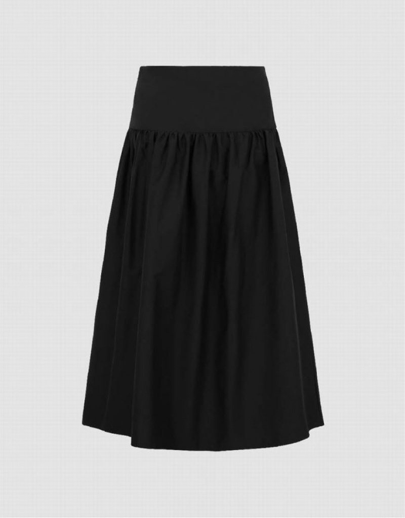 Black Urban Revivo Midi A-Line Women's Skirts | BZIVTY-682