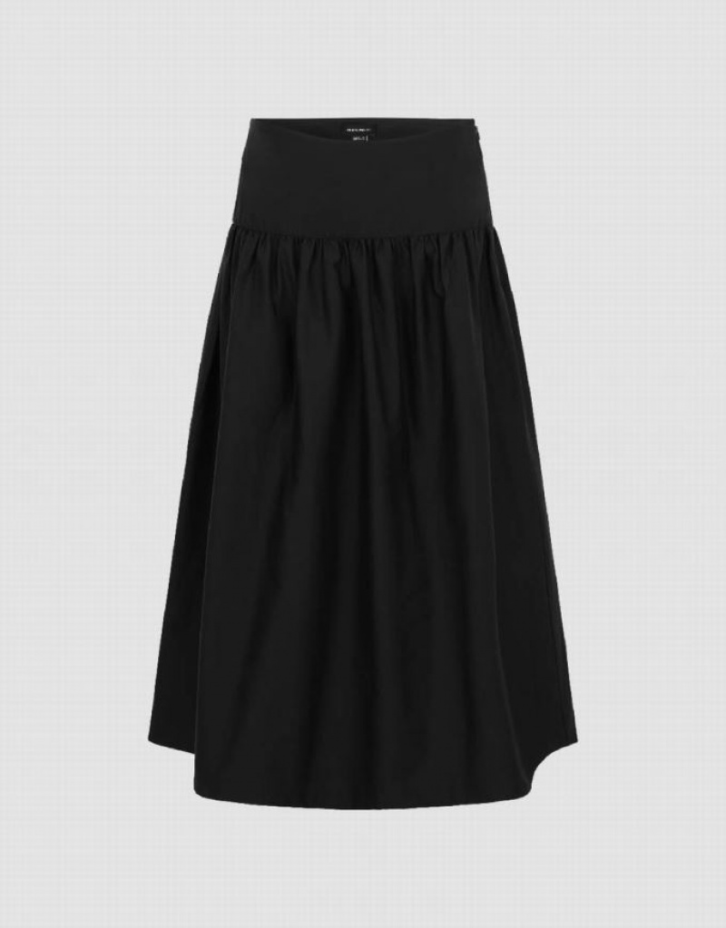 Black Urban Revivo Midi A-Line Women\'s Skirts | BZIVTY-682