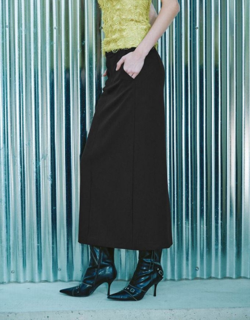 Black Urban Revivo Midi Straight Women's Skirts | NOCYLM-139