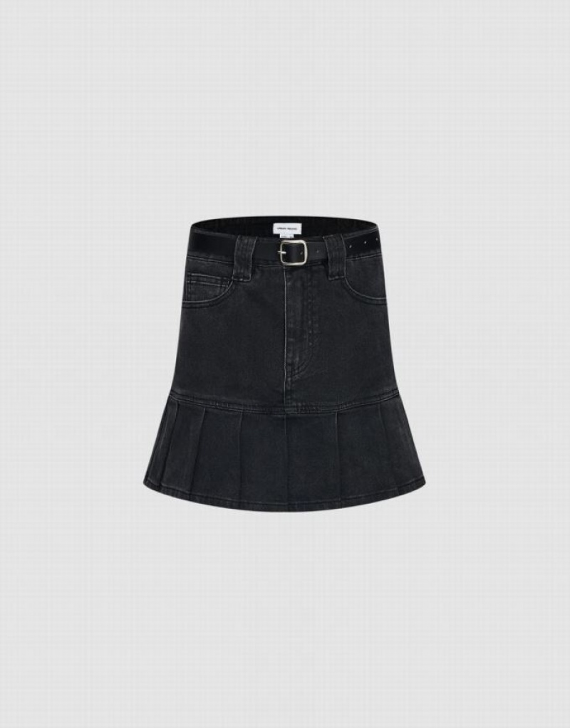 Black Urban Revivo Mini A-Line With Belt Women\'s Denim Skirt | JVKESQ-493