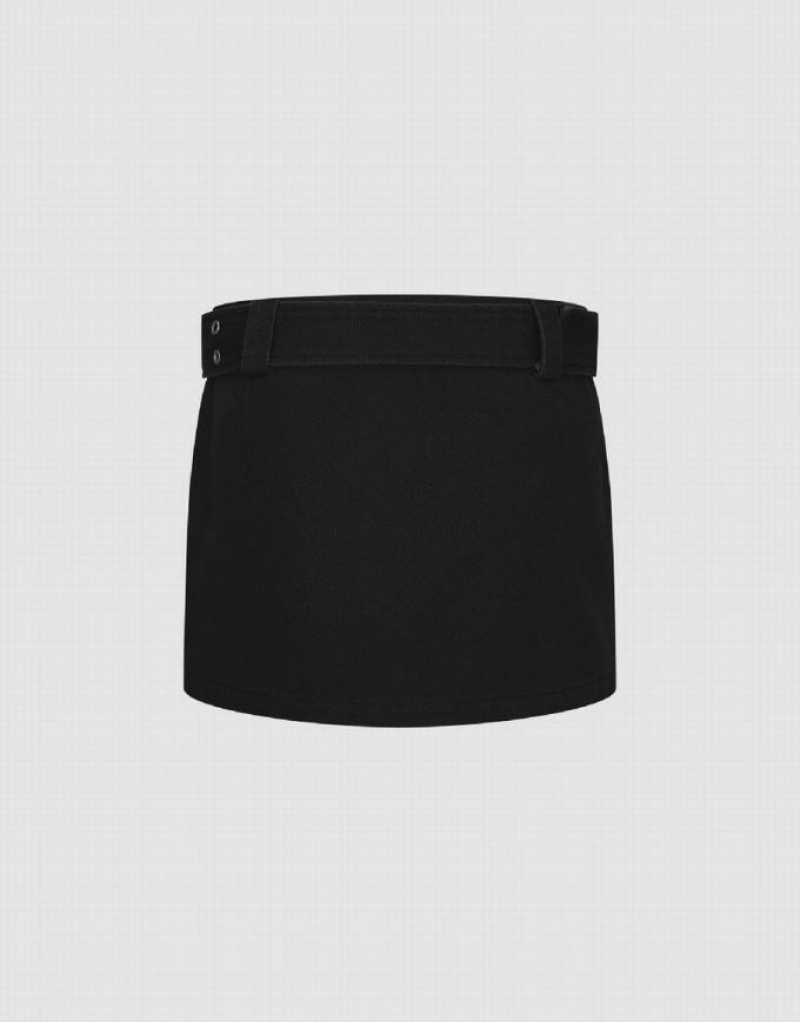 Black Urban Revivo Mini A-Line With Belt Women's Skirts | ZDSNJY-748