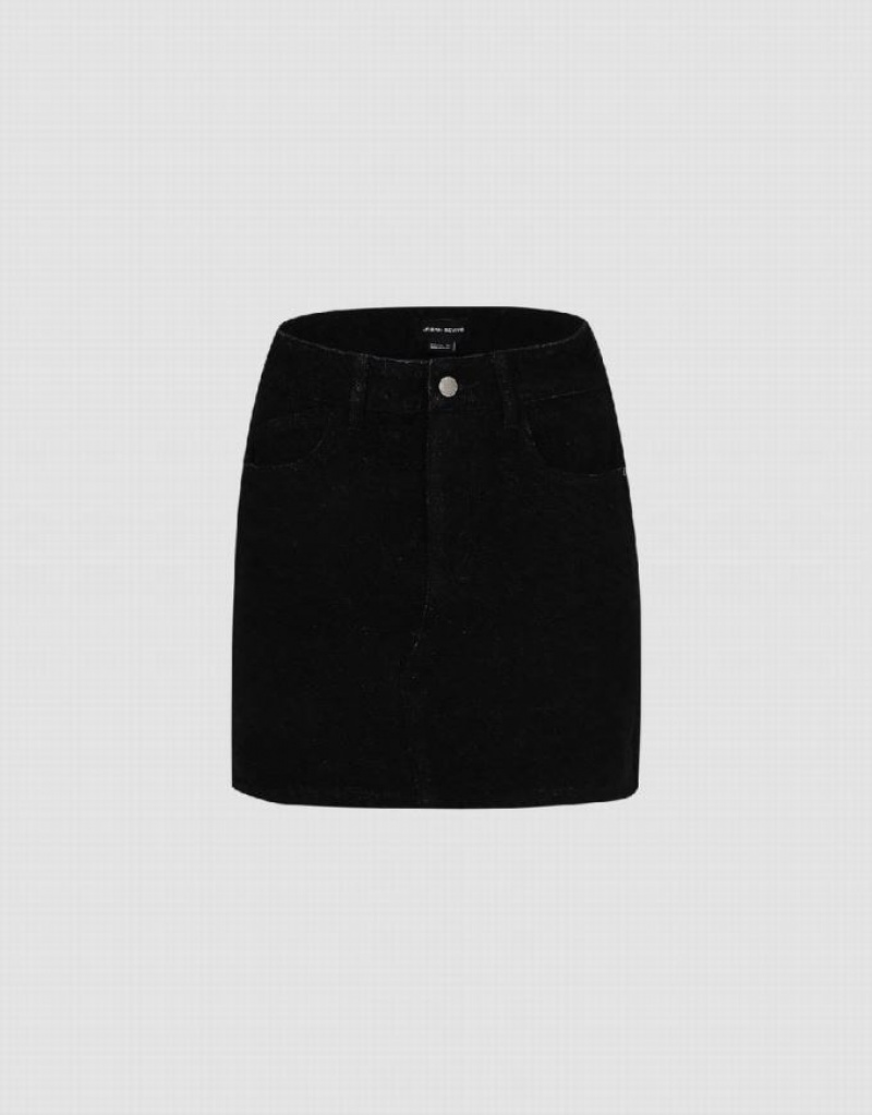 Black Urban Revivo Monogram Straight Mini Women\'s Denim Skirt | TKMAQY-238