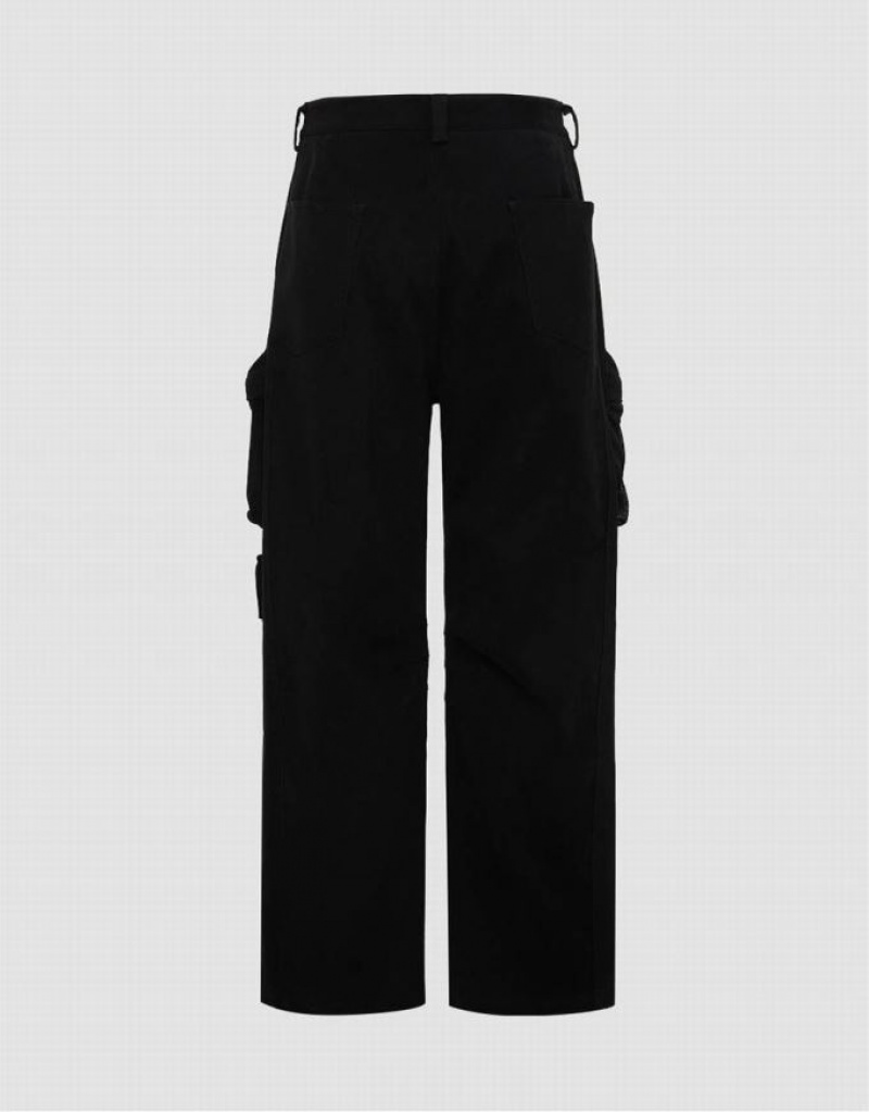 Black Urban Revivo Multi Pockets Wide-Leg Men's Pants | PNLOCG-946