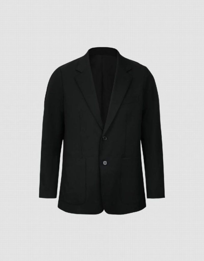 Black Urban Revivo Notch Lapel Tailored Men's Blazers | SAGBIN-087