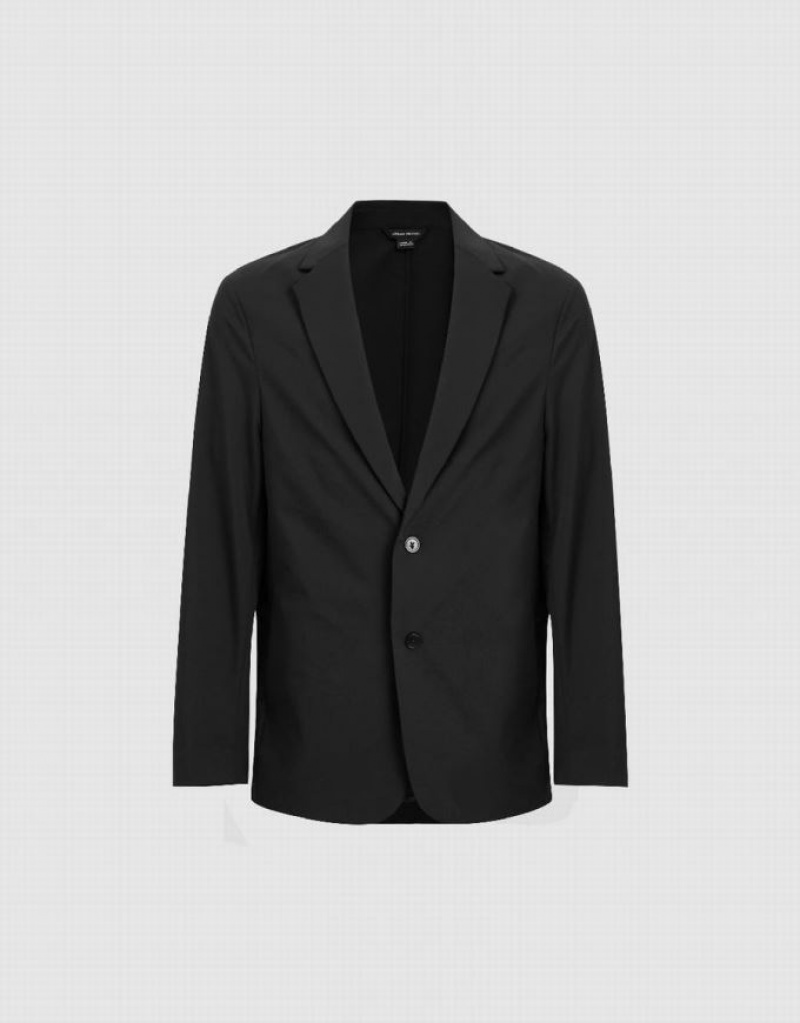 Black Urban Revivo Notch Lapel Tailored Men\'s Blazers | IBNYFU-756