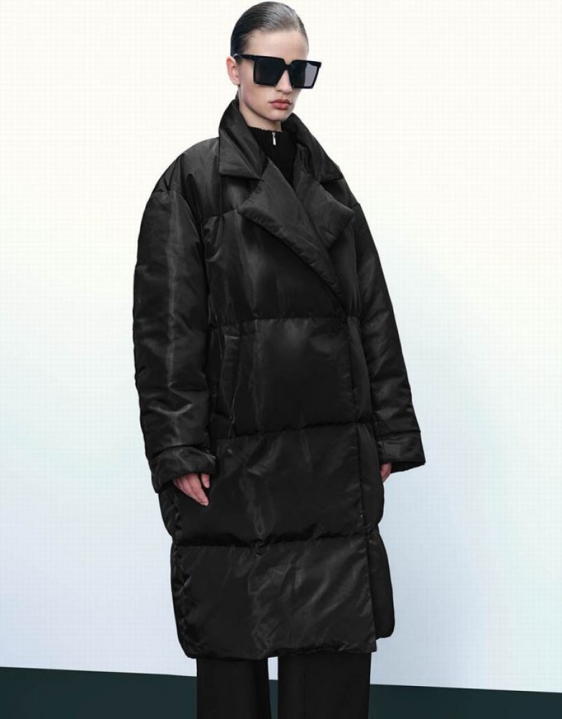 Black Urban Revivo Oversized Straight Women's Down Jackets | EZQHJV-714