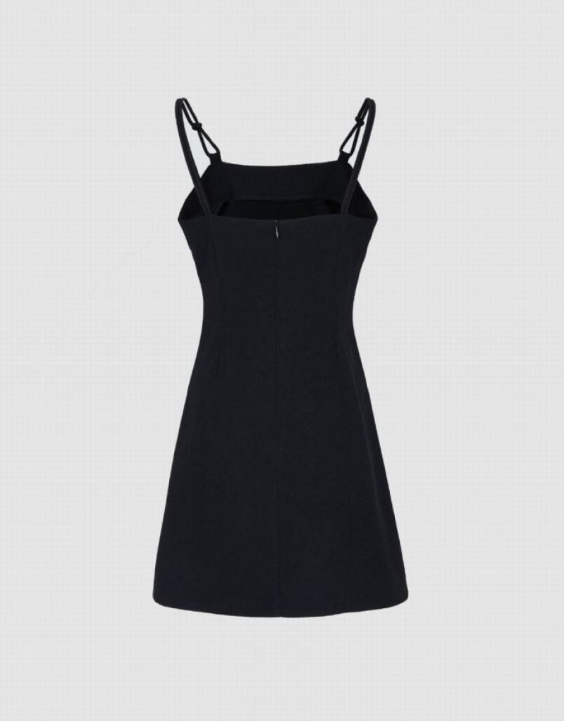 Black Urban Revivo Plain Cami Women's Denim Dress | PLISQX-675