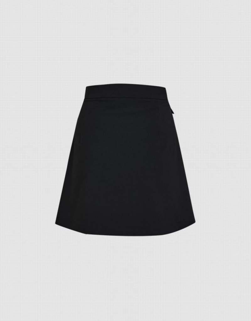 Black Urban Revivo Pleated A-Line Women's Skirts | SJBTVI-263