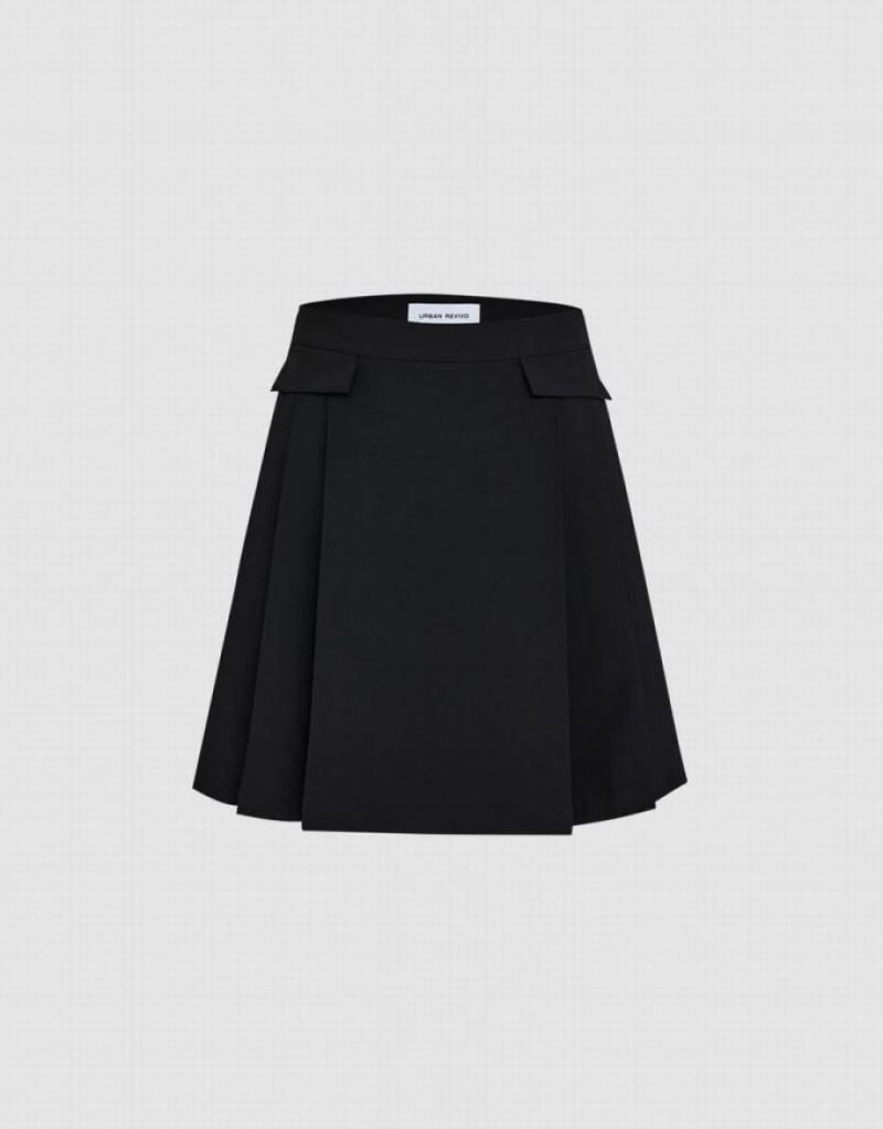 Black Urban Revivo Pleated A-Line Women\'s Skirts | SJBTVI-263