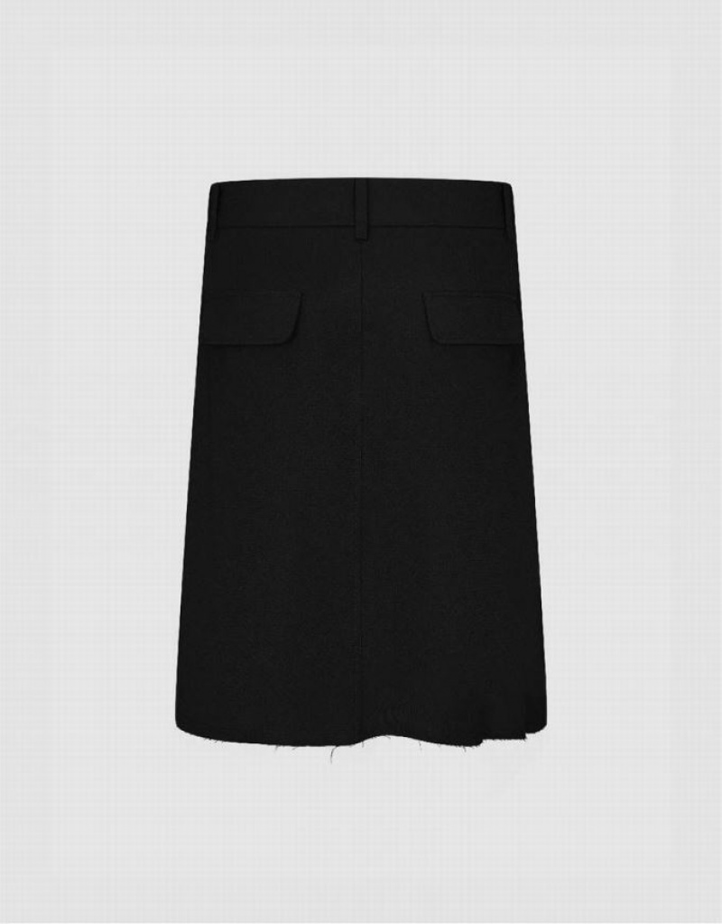 Black Urban Revivo Pleated Midi Straight Women's Skirts | NHCLXM-356