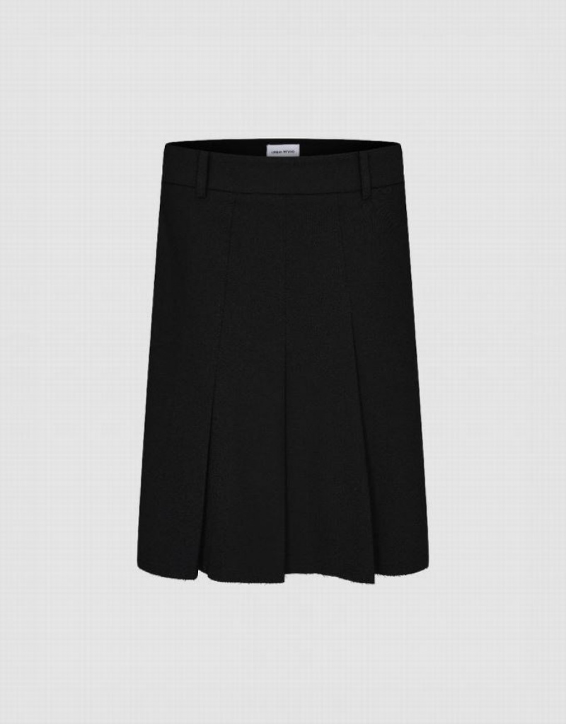 Black Urban Revivo Pleated Midi Straight Women\'s Skirts | NHCLXM-356