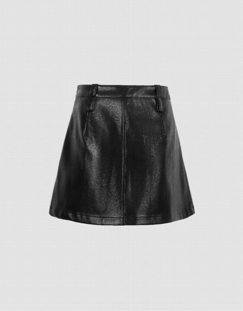 Black Urban Revivo Pleated Mini A-Line Women's Skirts | YRMUJP-410