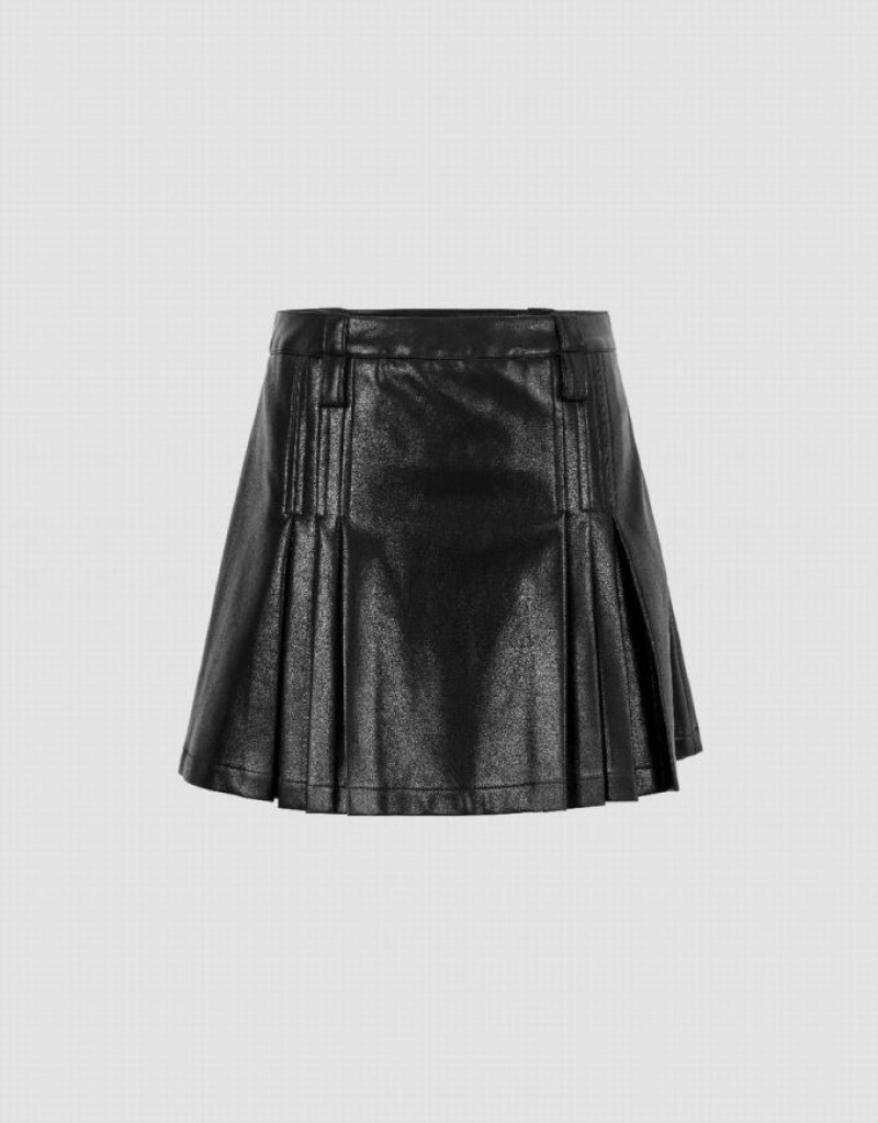 Black Urban Revivo Pleated Mini A-Line Women\'s Skirts | YRMUJP-410