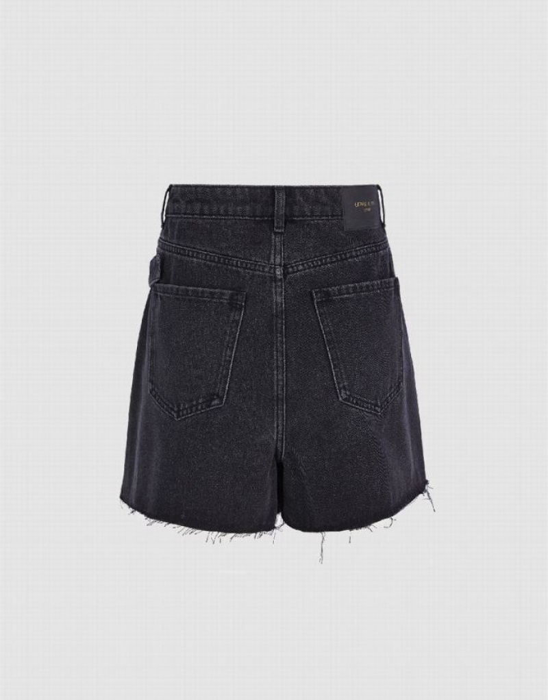 Black Urban Revivo Pleated With Belt Women's Denim Shorts | HSZPXE-105