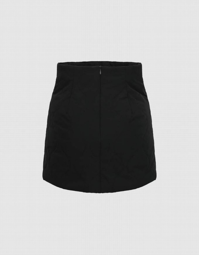 Black Urban Revivo Quilted Mini A-Line Women's Skirts | EINPUO-570