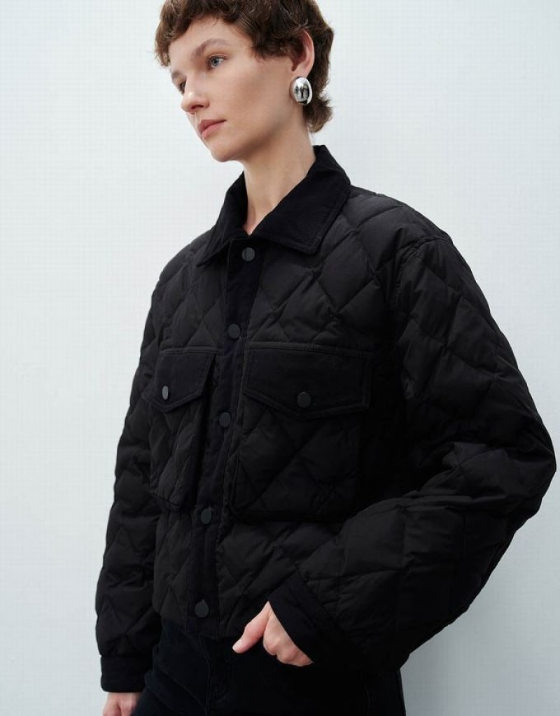 Black Urban Revivo Quilted Straight Women's Down Jackets | RAULFY-465