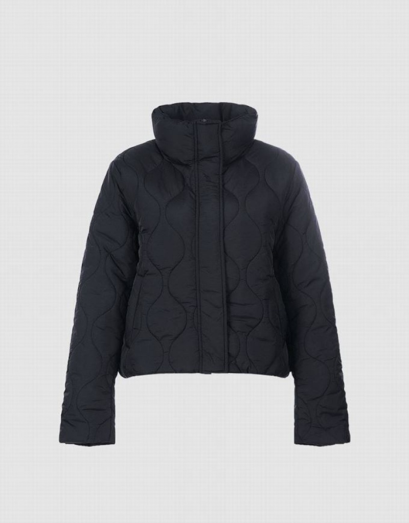 Black Urban Revivo Quilted Women's Puffer Jacket | JDTFHI-536