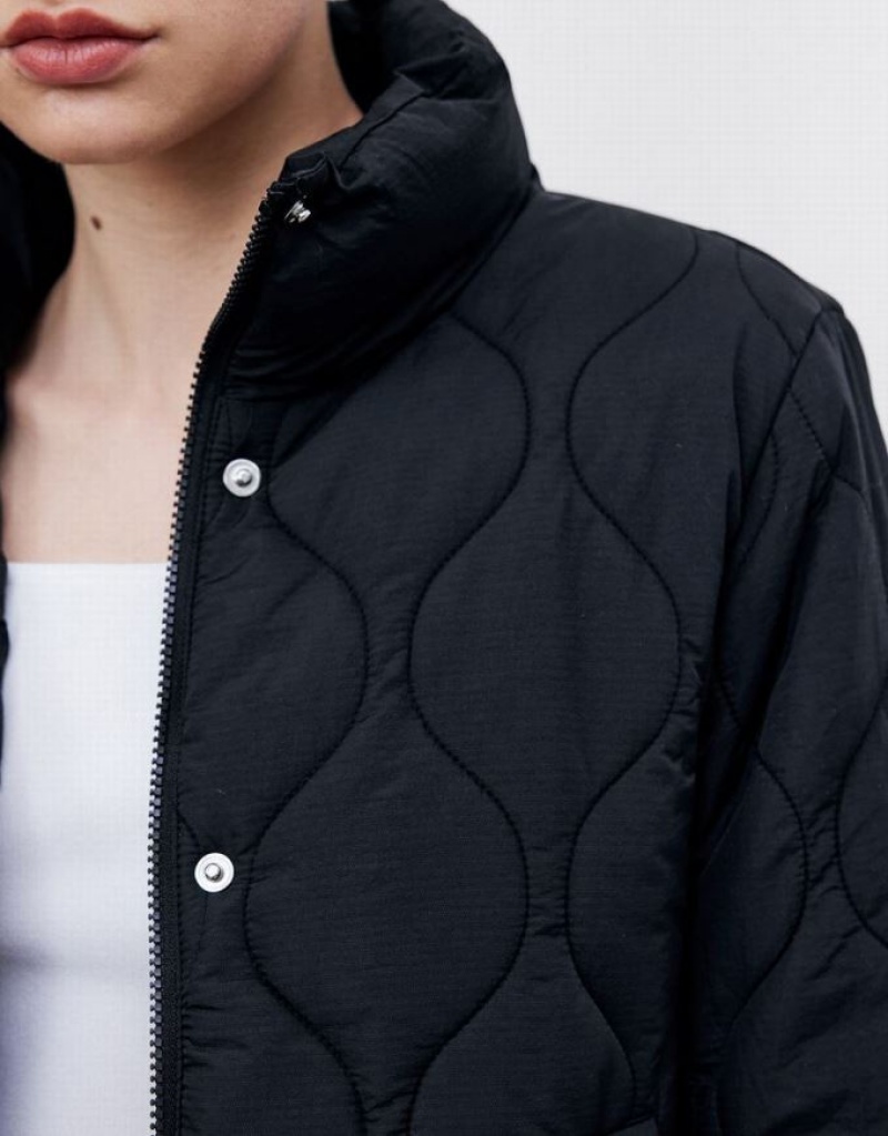 Black Urban Revivo Quilted Women's Puffer Jacket | JDTFHI-536