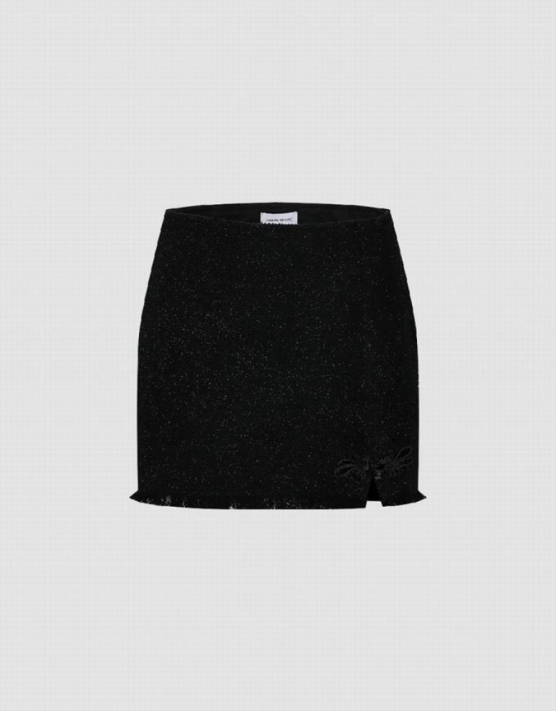 Black Urban Revivo Raw Hem Mini Women\'s Denim Skirt | HTJEDC-376