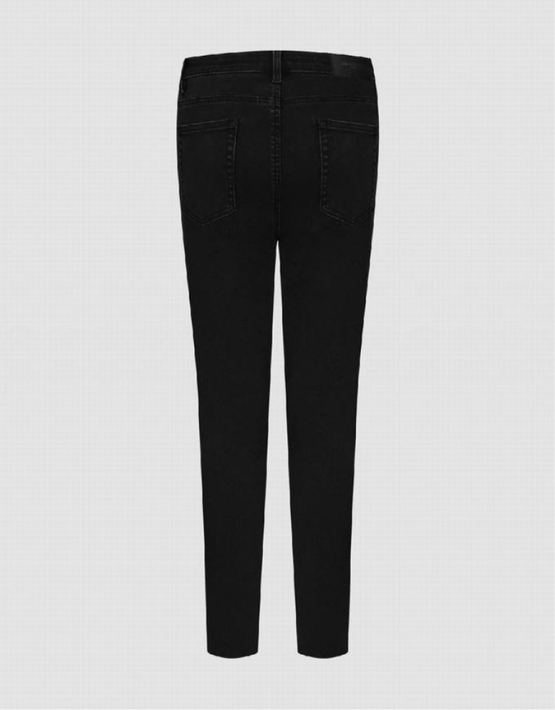 Black Urban Revivo Raw Hem Skinny Women's Jeans | IESTAC-629