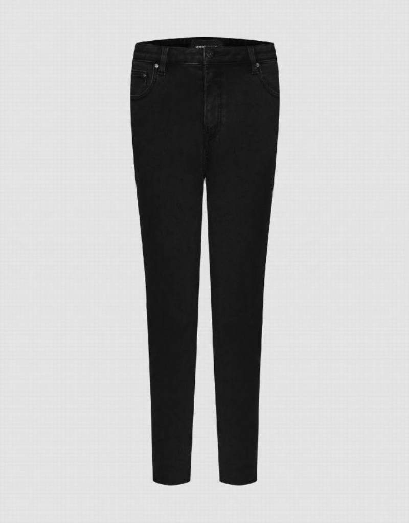 Black Urban Revivo Raw Hem Skinny Women\'s Jeans | IESTAC-629