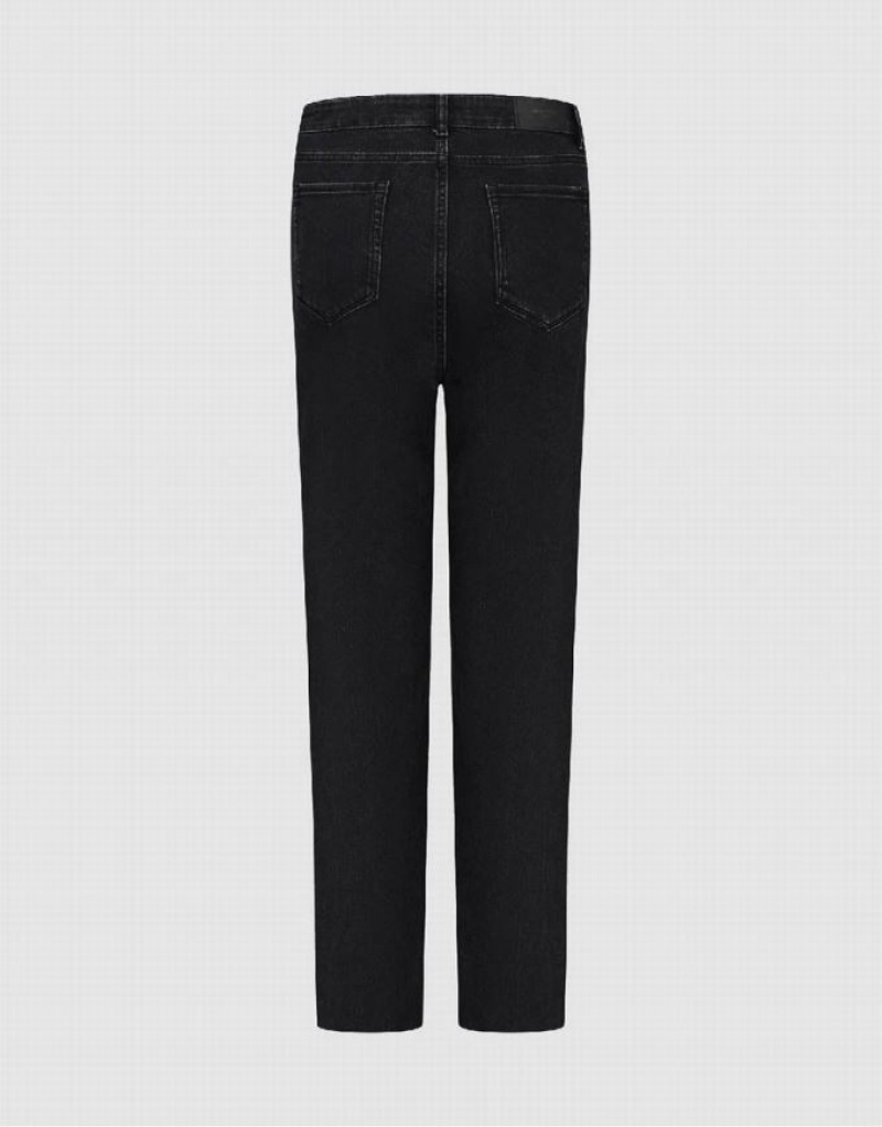 Black Urban Revivo Raw Hem Straight Women's Jeans | ZGTQIO-546