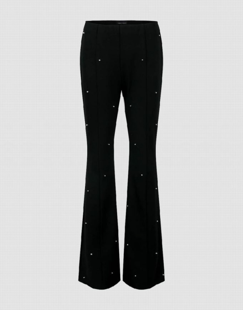 Black Urban Revivo Rhinestone Decor Flare Women\'s Pants | OVSTUF-374